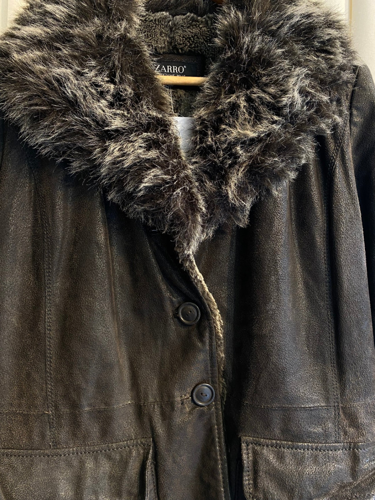 Wildleder-Fell Mantel L Dunkelbraun