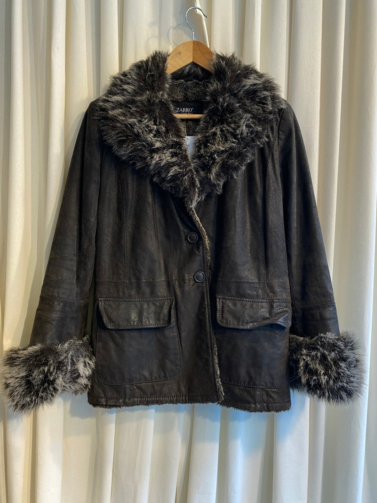 Wildleder-Fell Mantel L Dunkelbraun