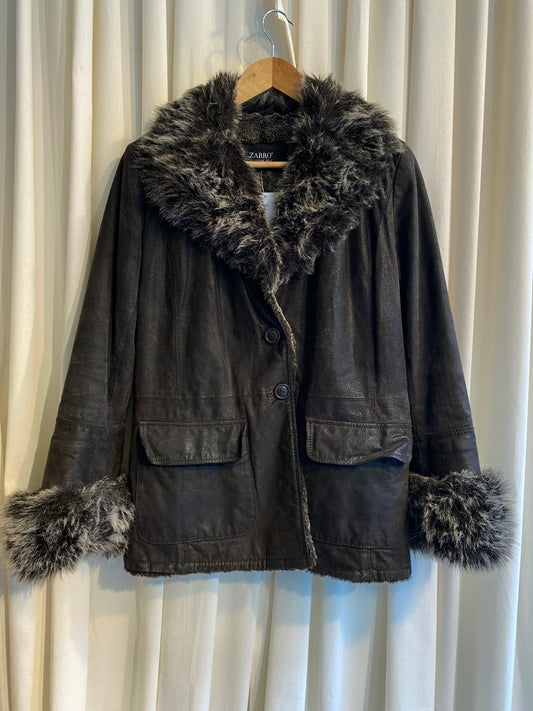 Wildleder-Fell Mantel L Dunkelbraun