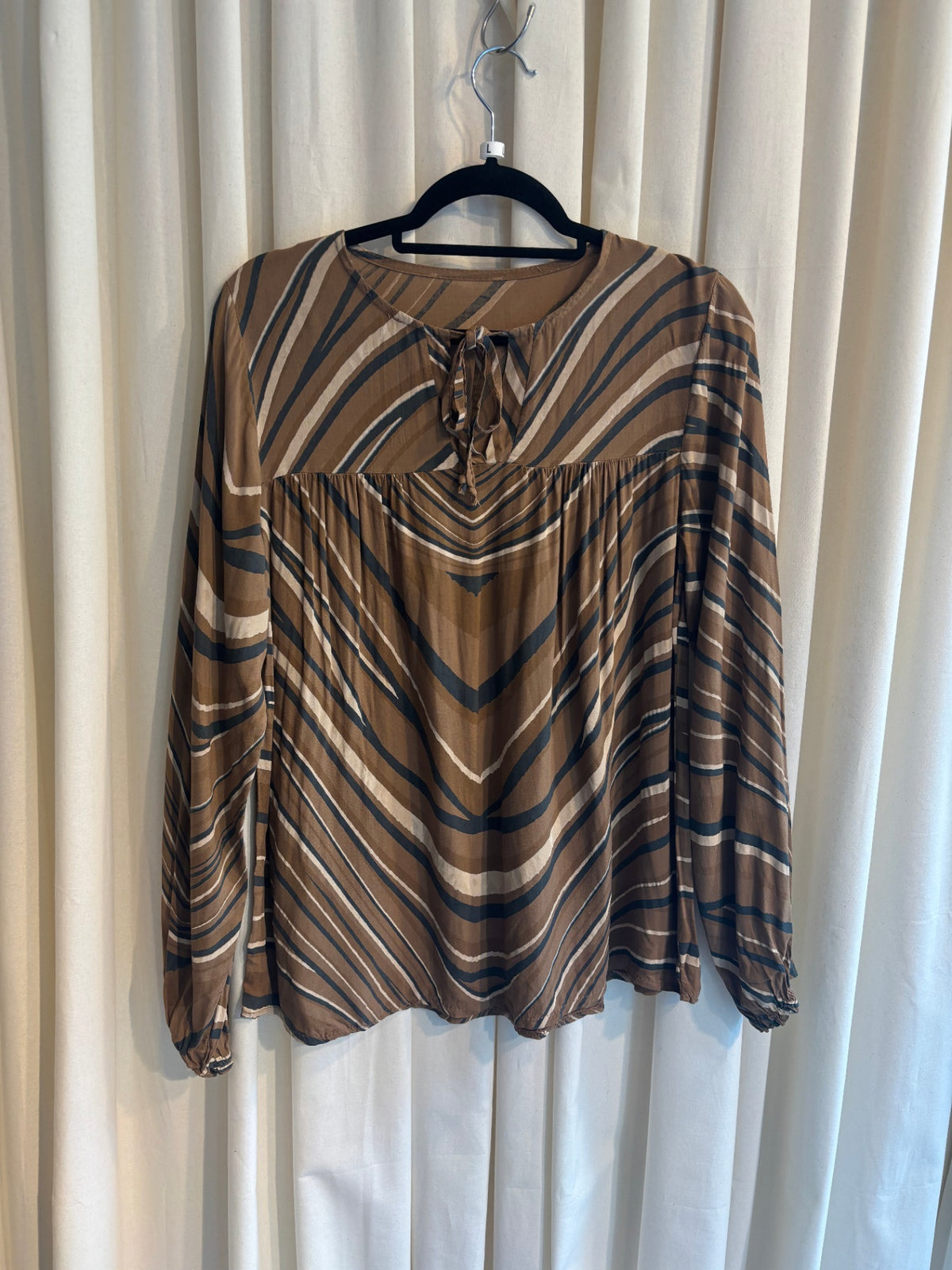 Bluse L Braun, Schwarz, Weiß