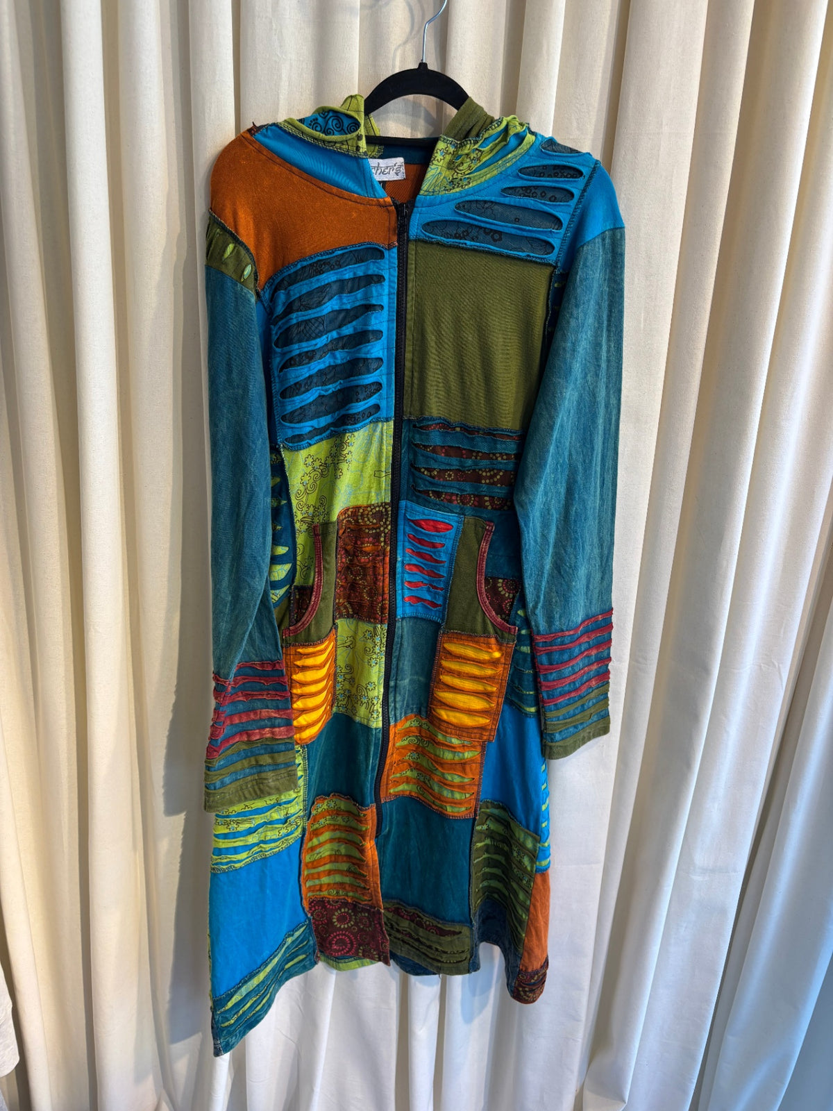 Patchwork Mantel/-Zipper M Bunt