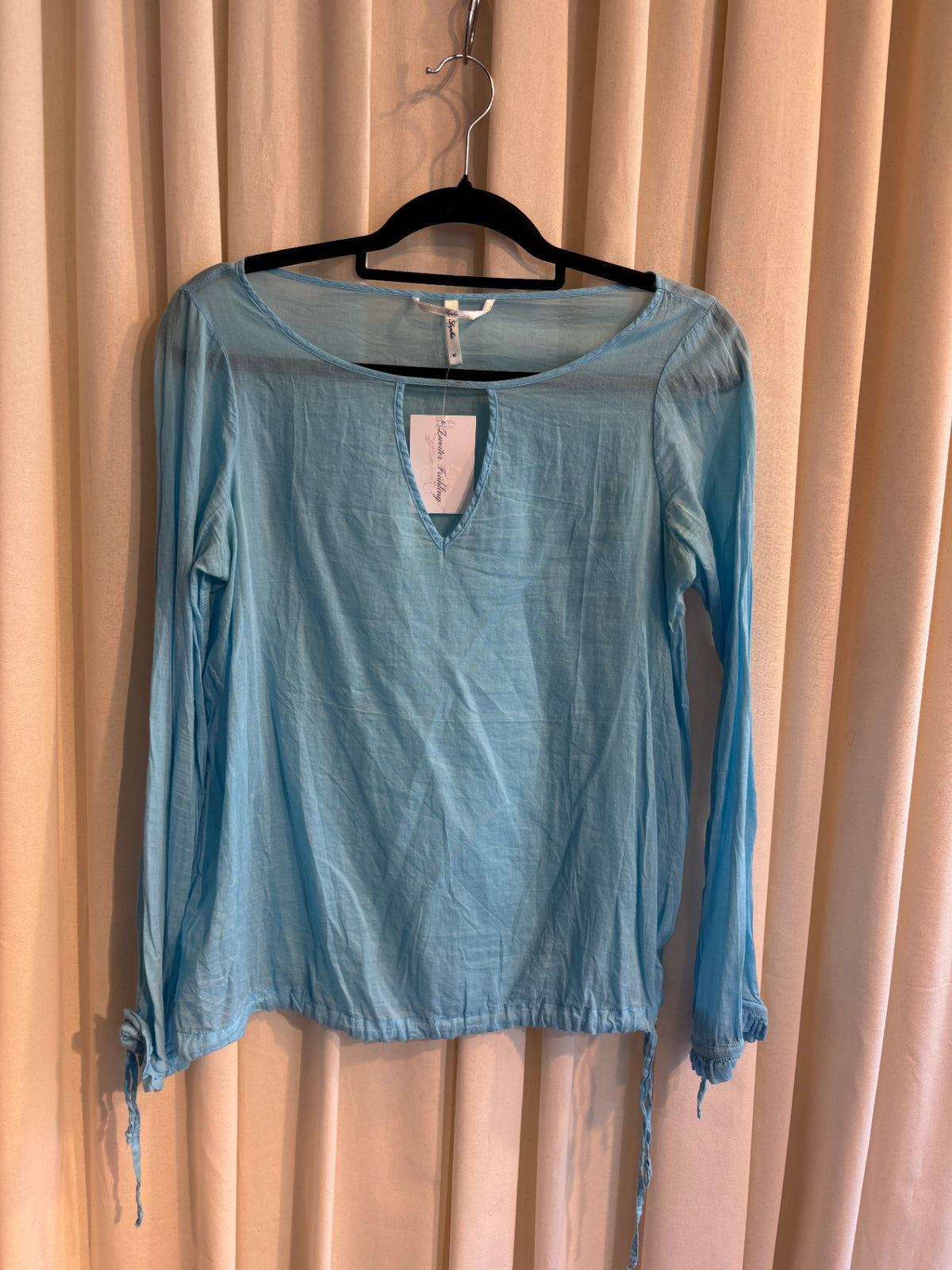 Bluse L Hellblau 100% Leinen