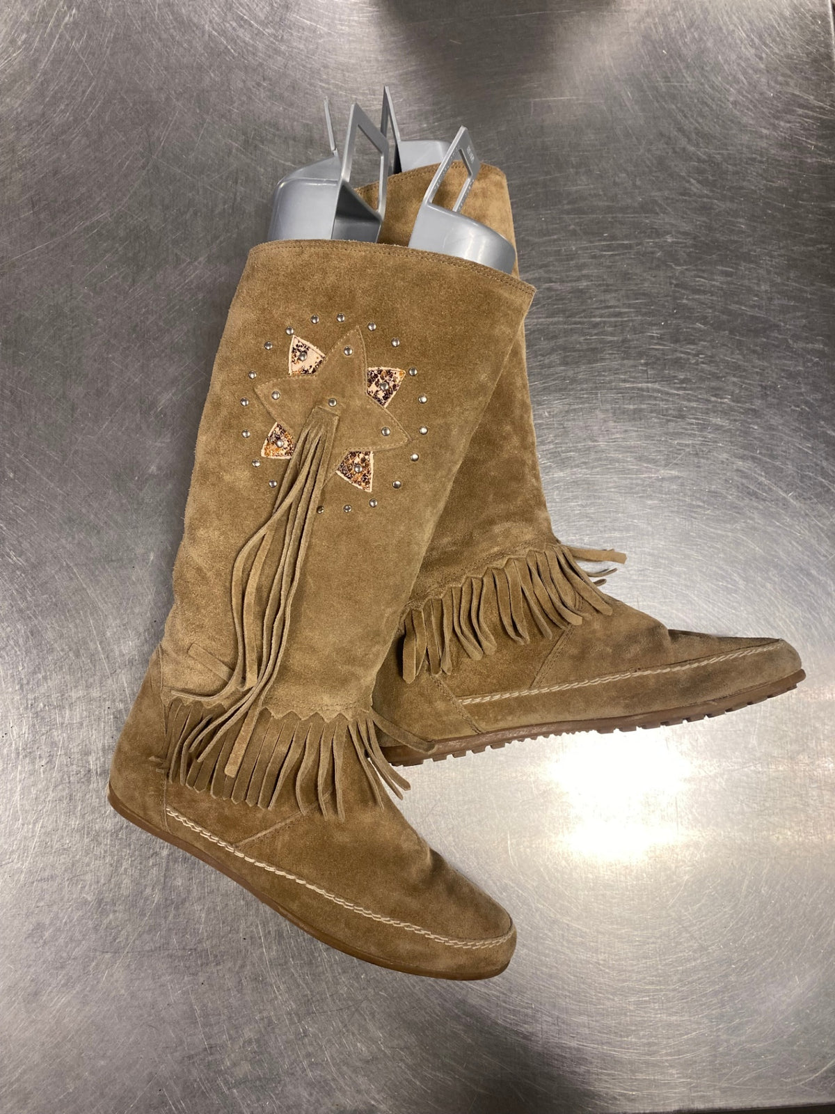 Wildleder Stiefel 38 Beige mit Fransen (Gefüttert)