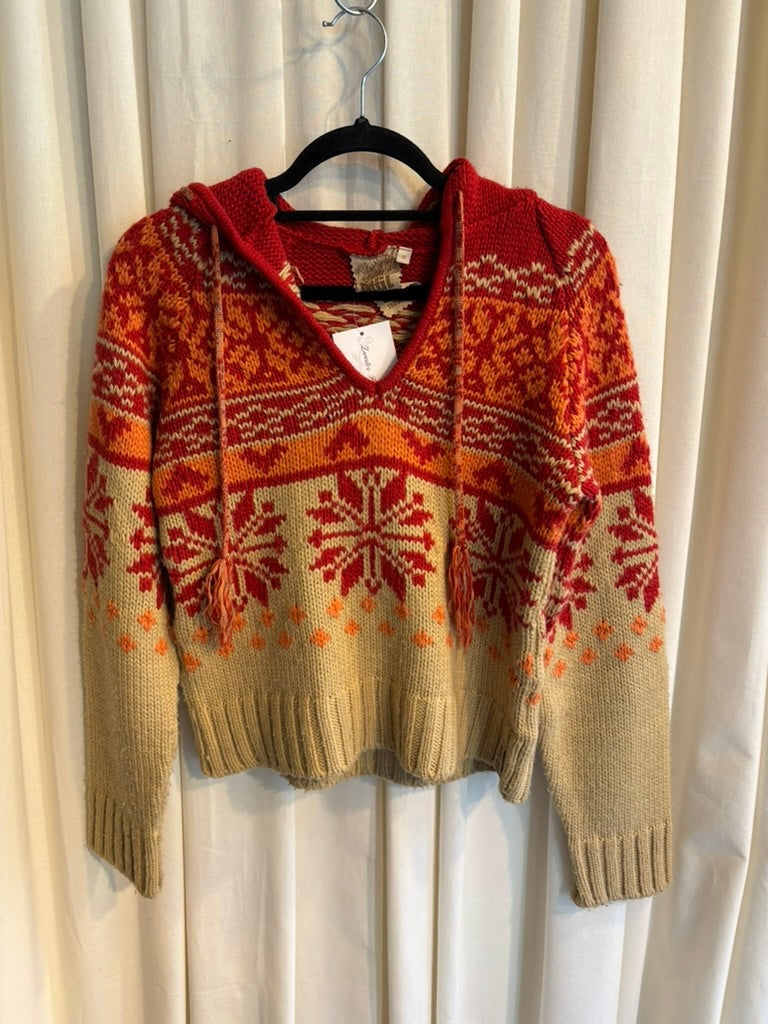 Strick Hoodie M Beige und Rot