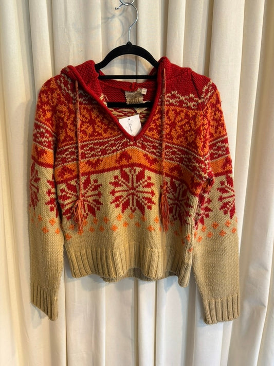 Strick Hoodie M Beige und Rot