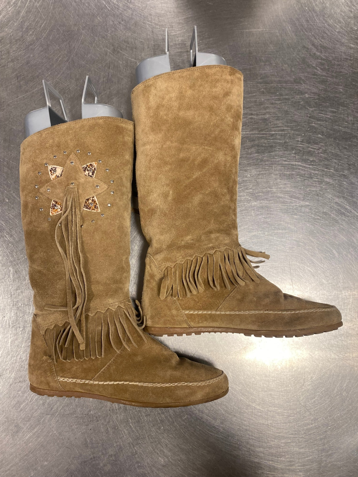 Wildleder Stiefel 38 Beige mit Fransen (Gefüttert)