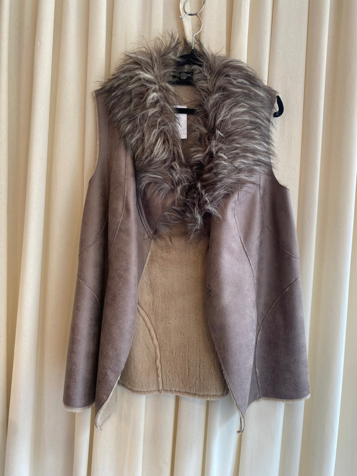 Leder/Fell Weste L Grau/Lila