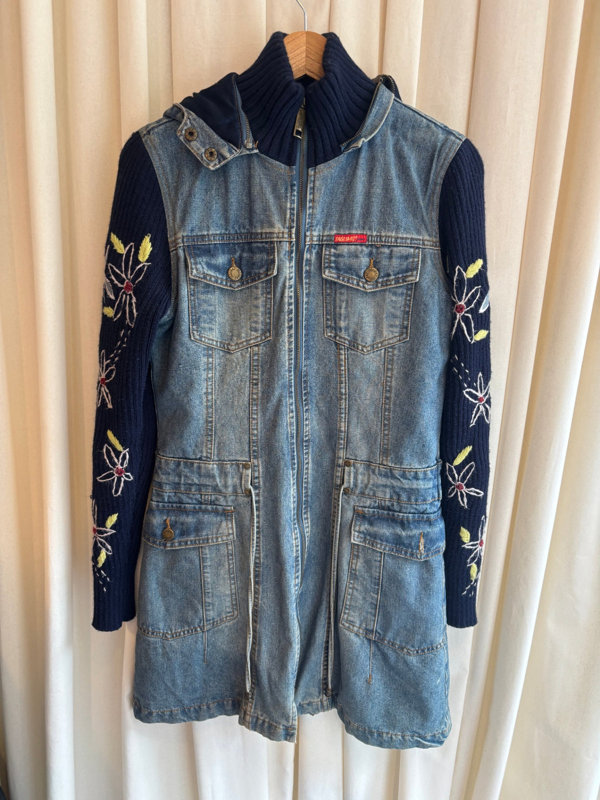 Denim Mantel M Blau bestickt