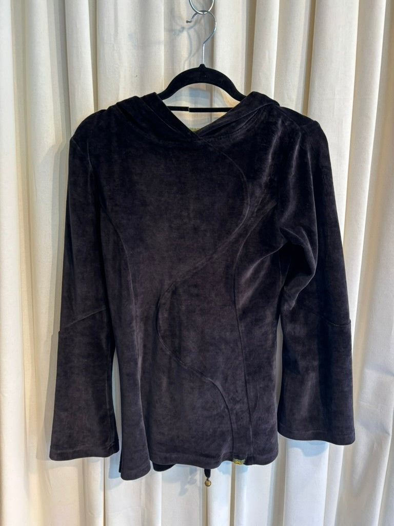 Samt Hoodie M Schwarz mit Zwerg Kaputze