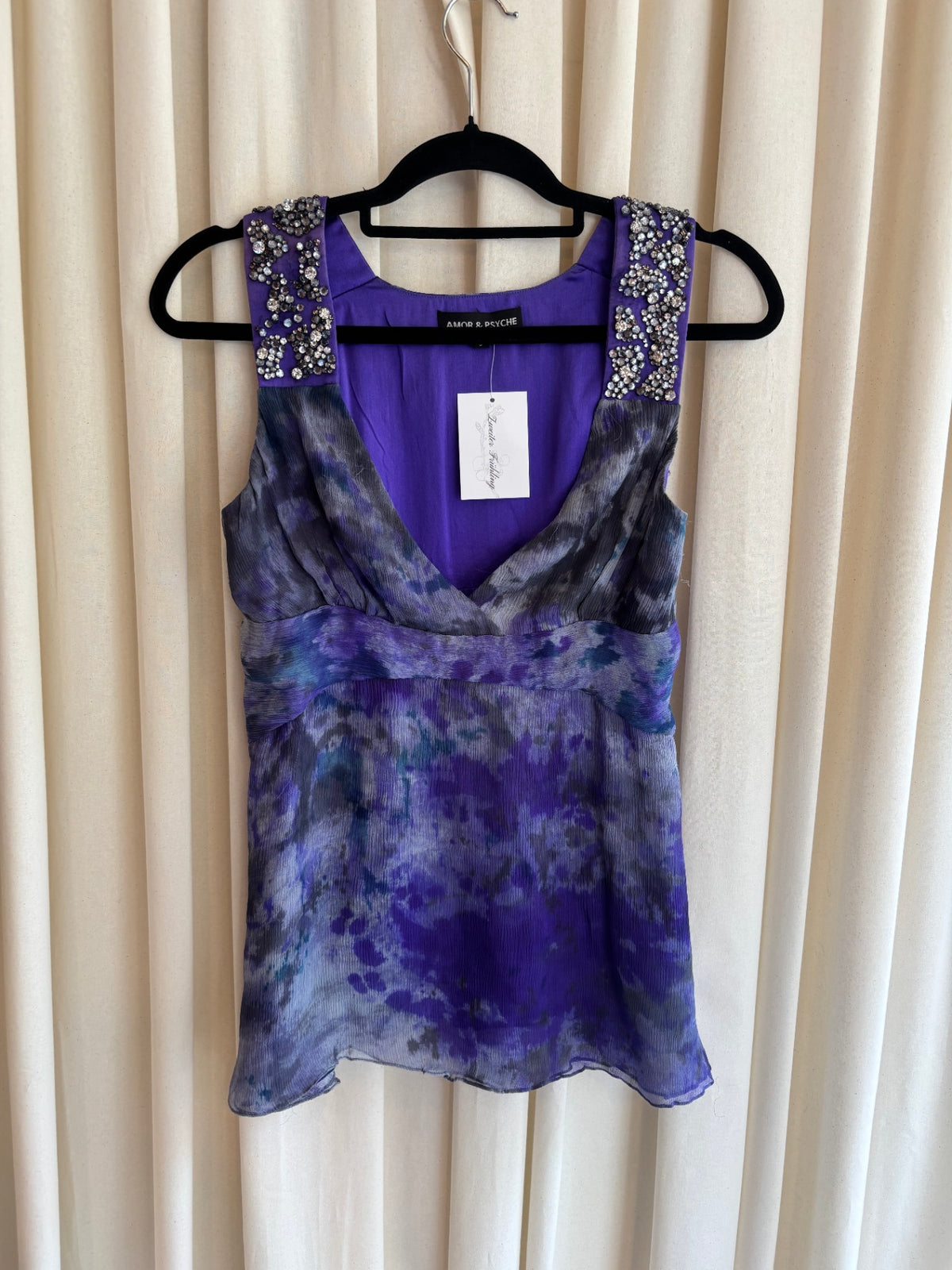 Top S Lila mit Pailletten aus Seide