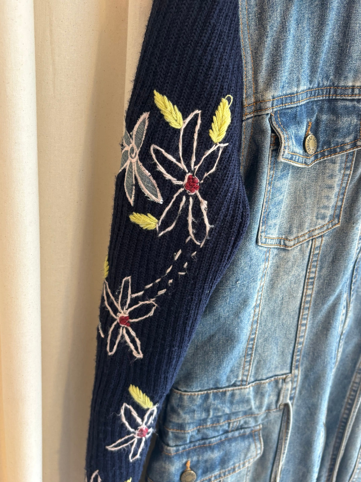 Denim Mantel M Blau bestickt