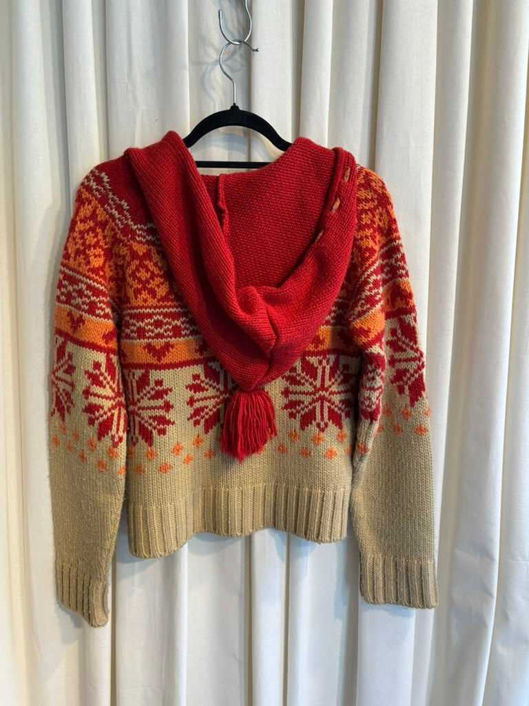Strick Hoodie M Beige und Rot