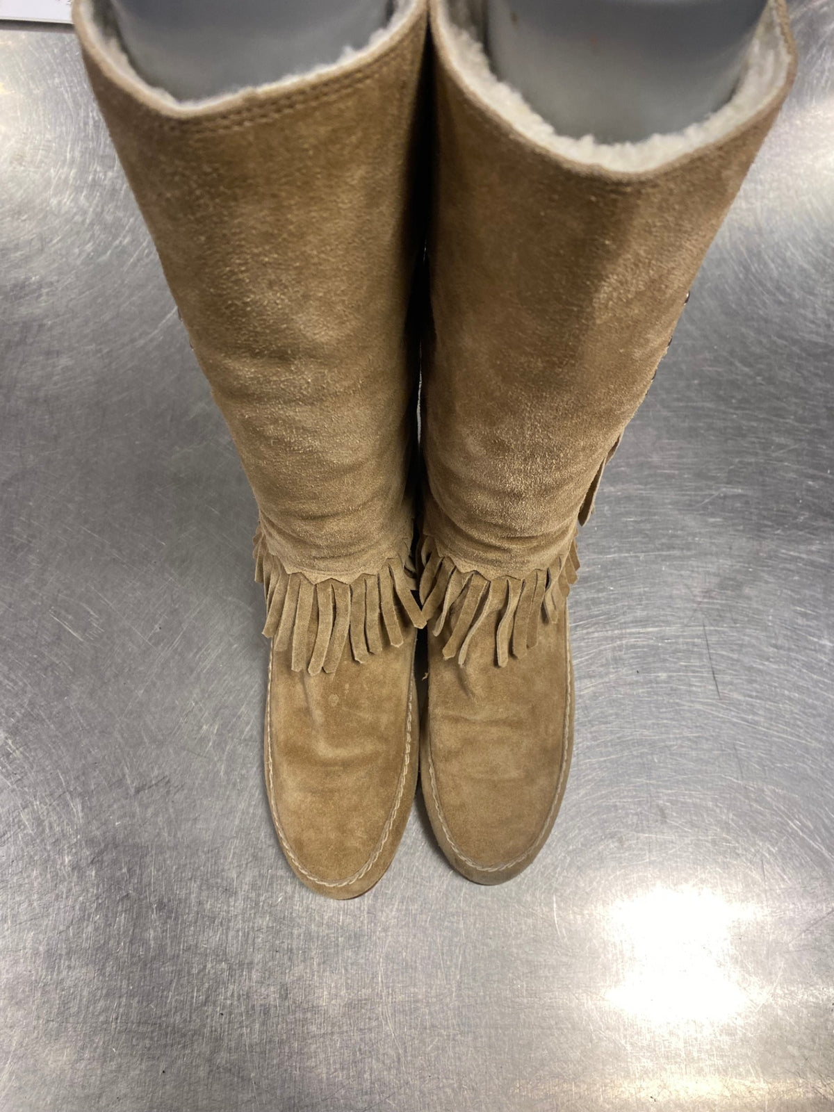 Wildleder Stiefel 38 Beige mit Fransen (Gefüttert)