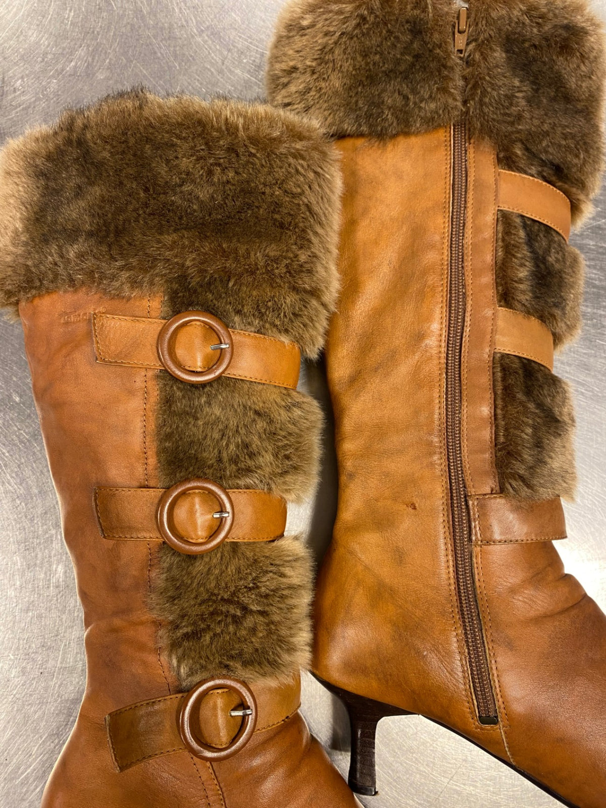 Fell-Leder Stiefel 39 Hellbraun