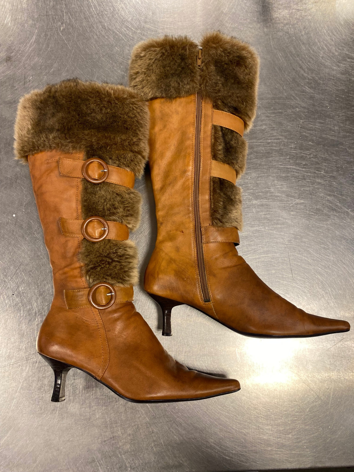 Fell-Leder Stiefel 39 Hellbraun