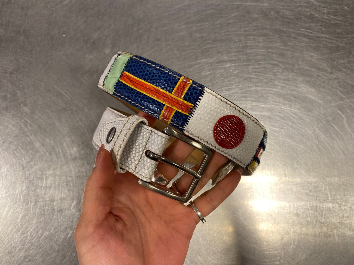Leder Gürtel Weiß mit Flaggen